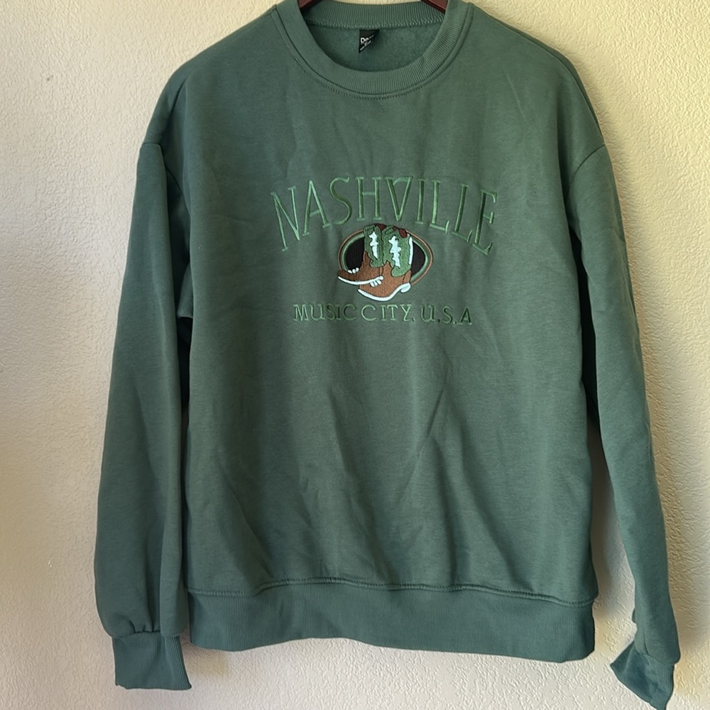 DAZY Nashville Music City USA Men’s Green Sweatshirt, Sz S